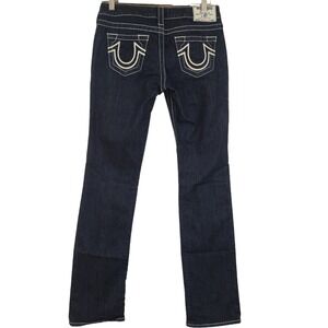 Vintage True Religion Women's Size 28 Jeans Straight Dark Blue Made in USA Y2K